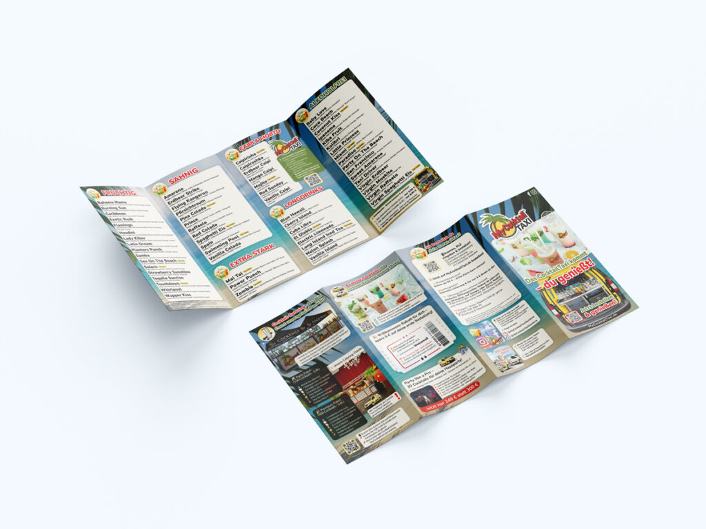4-seitiger Wickelfalz-Flyer – MyCocktailTaxi